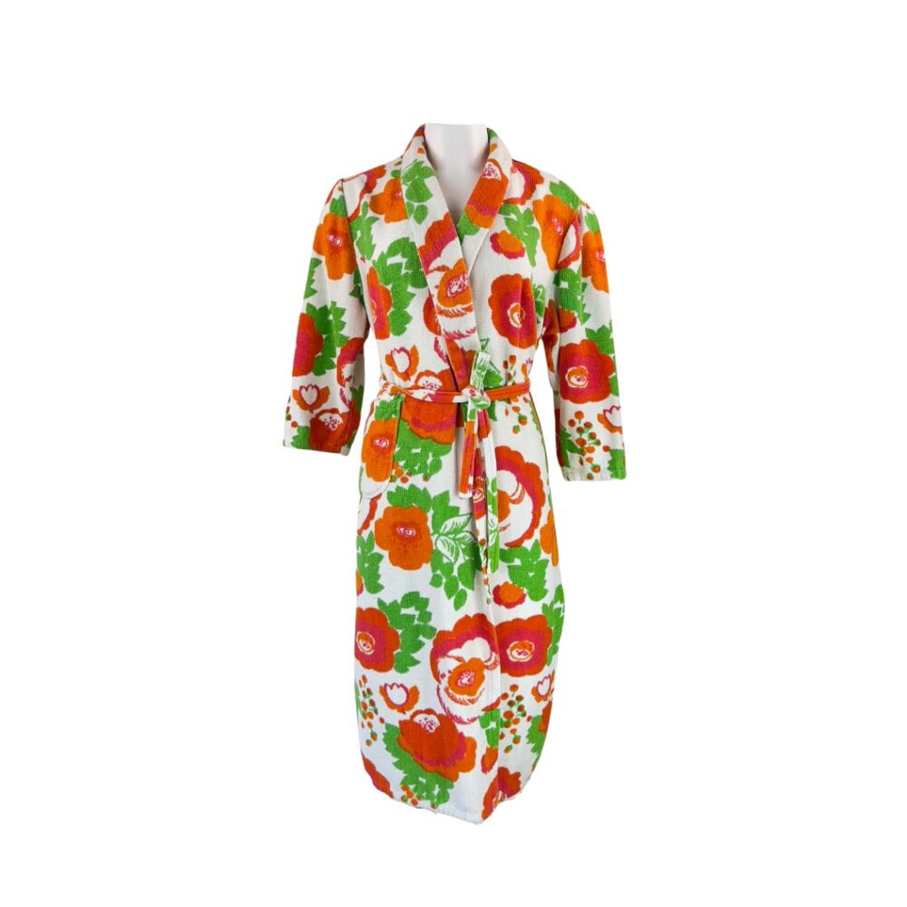 Vintage Terrycloth Robe with Floral Print